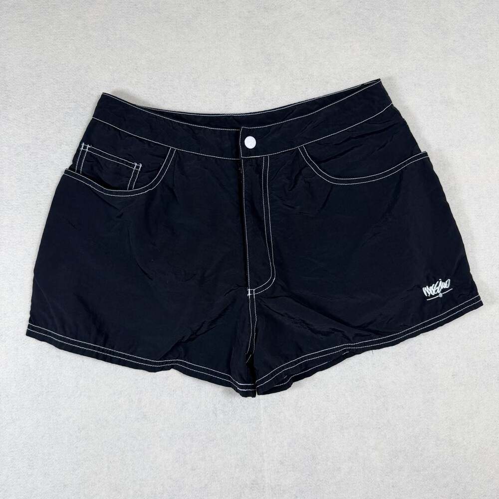 Y2k Mossimo Shorts Womens Size Medium Black Nylon Contrast Stitch Booty Shorts